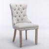 Modern High-end Tufted Solid Wood Contemporary Flax Upholstered Dining Chair with Wood Legs Nailhead Trim 2-Pcs Set