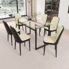 51" 6 person glass dining table set, kitchen set with black metal leg dining table and chairs