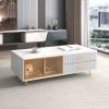 Modern Coffee Table with 2 Glass Door Storage, 4 Drawers, Gold Metal Legs, and Multi-Color Lighting in 47.2''