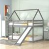 Twin Size Bunk House Bed with Slide and Ladder