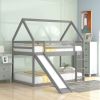 Twin Size Bunk House Bed with Slide and Ladder