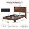 Full Extra Long(Full XL) Size bed frame with storage headboard, built-in charging station, wavy curved lines design, silent operation, metal support