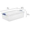 32 Quart Latch Box, Clear Plastic Storage Bin with Clear Lid, Blue