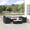 9 Pieces Outdoor Dining Set for 8, Space Saving Wicker Chairs and Square Glass Table with Cushions and Ottomans