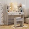 Vanity Set with Lighted Mirror and Stool with Power Outlet