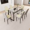 51" 6 person glass dining table set, kitchen set with black metal leg dining table and chairs