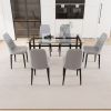51" 6 person glass dining table set, kitchen set with black metal leg dining table and chairs