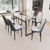 51" 6 person glass dining table set, kitchen set with black metal leg dining table and chairs