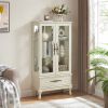 Curio Cabinet Lighted Glass Cabinet Glass Wine Cabinet Curio Display Cabinet with Adjustable Glass Shelves 2 Doors and 1 drawer Cabinet Sideboard With