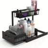 1/2pcs kitchen rack for sink organization and storage, under sink organization, sliding pull-out cabinet organization rack, metal sliding drawer