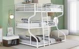 Full XL over Twin XL over Queen Size Triple Bunk Bed with Long and Short Ladder