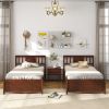 Wooden Platform Bed with Headboard and Wood Slat Support